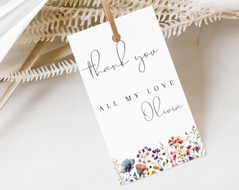 Wildflower Gift Tag Template, Printable Thank You Tag Bridal Shower, Instant Download Editable Tag for Gifts, Customizable Template MS1238