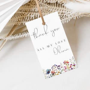 Plantilla de etiqueta de regalo de flores silvestres, etiqueta de agradecimiento imprimible despedida de soltera, etiqueta editable de descarga instantánea para regalos, plantilla personalizable MS1238