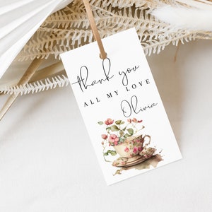 Tea Party Gift Tag Template, Printable Thank You Favor Bridal Shower, Instant Download Editable Tag for Gifts, Customizable Template, MS1270