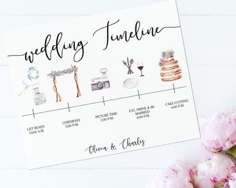 Wedding Timeline Template, Wedding Day Timeline, Wedding Timeline Sign, Bridesmaids Day of Timeline,  Try BEFORE You Buy FREE demo