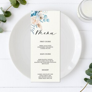 Dusty Blue Floral Wedding Menu Template (Digital Download)
