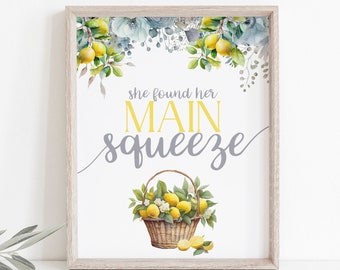 Citrus vrijgezellenfeest bord, She Found Her Main Squeeze, citroen bruids douche decor ideeën, afdrukbaar vrijgezellenfeest bord 5 x 7 8 x 10, MS1271