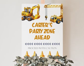 Construction Birthday Party Welcome Sign, Dump Truck Editable Kids Party Welcome Signage, Instant Download, MS1284