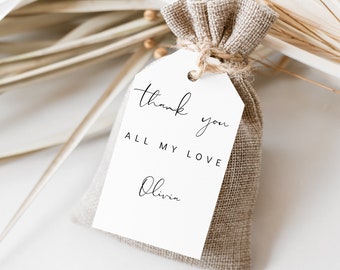 Minimalist Gift Tag Template, Printable Thank You Tag Wedding,  Instant Download Editable Tag for Gifts, Customizable Template, WC002