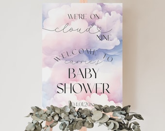 On Cloud 9 Welcome Sign, We're On Cloud Nine Baby Shower, Pastel Rainbow Clouds Sign, Lover Sign, Editable Instant Download MS1282
