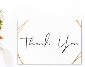 Gold Thank You Card Template, Thank You Cards Set, Geometric Printable Wedding Thank You, Instant Download Thank You Notes, Editable, WC021