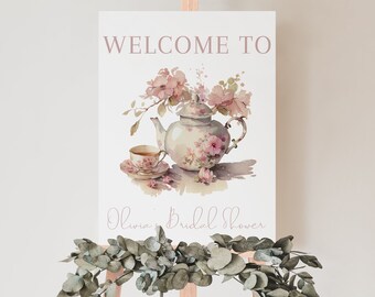 High Tea Bridal Shower Welcome Sign Template, Boho Tea Party Poster, Wedding Editable Instant Download, MS1270