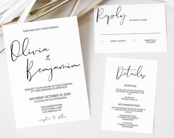 Minimalist Wedding Invitation Template Suite (Digital Download)