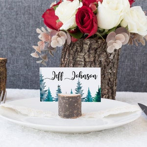 Winter Place Card Template, Pine Tree Wedding Escort Card Template, Printable Place Cards, Seating Card, Name Card, Instant Download, WC009