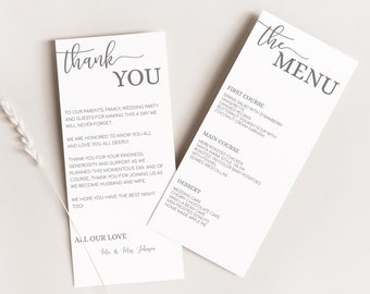 Modern Wedding Menu and Thank You Card Template, Wedding Menu Template, Wedding Menu Cards, Wedding Dinner Menu, MS1235