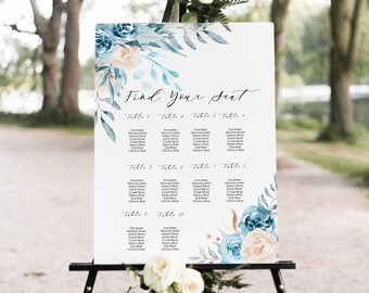 Dusty Blue Wedding Seating Chart: Greenery Floral (Digital Download)
