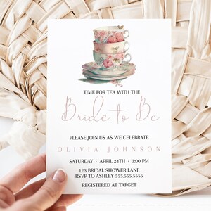 Tea Party Bridal Shower Invitations, Text Invite, Digital Boho Chic Invites, Time for High Tea Editable Instant Download, MS1270