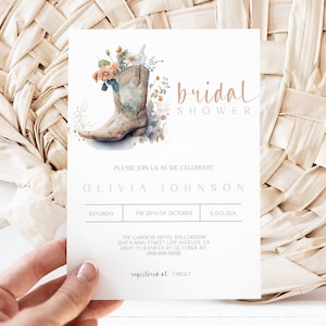 Western Bridal Shower Invitation Template, Printable Wedding Shower Invite, Boots Bridal Shower, Boho Chic, Instant Download MS1249