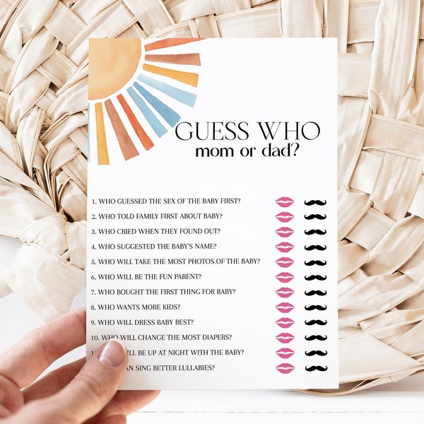 Guess Who Baby Shower Game Printable Instant Download, Here Comes The Son Baby Shower Games, Mom or Dad, Mommy or Daddy, Who Said It, MS1265