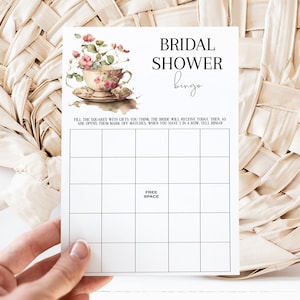 Bingo nupcial, Bingo de despedida de soltera de fiesta de té, juegos de boda, tarjeta de juego de té alto, descarga instantánea editable, MS1270