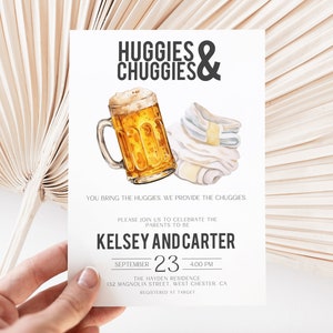 Huggies & Chuggies, Coed Baby Shower Invitation, Beer and Diaper Invite, Boy Couples Baby Shower, Editable Instant Download MS1315