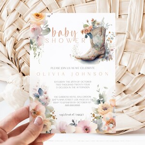 Modello di invito per baby shower con cowgirl, invito per baby shower western, baby shower con stivali, download immediato, MS1249