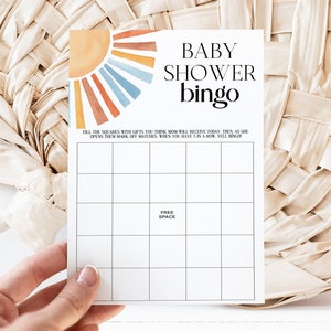 Bingo de baby shower, Aquí viene el hijo Baby Shower Ideas, Baby Boy Shower, Sun Baby Bingo, Descarga instantánea Baby Shower Juego imprimible MS1265