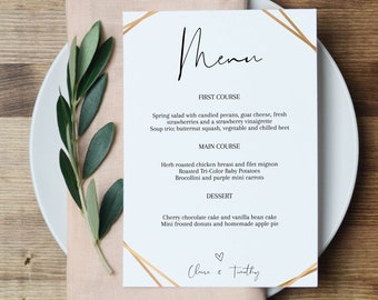 Wedding Menu Printable, Gold Wedding Menu Template, Printable Menu Card, Modern Wedding Menu, Instant Download Corjl, Script Menu WC021