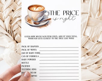 Prijs is goed Babyshowerspel, Baby is Brewing Baby Boy Shower-thema, afdrukbare koffie Babyshowerspel direct downloaden, MS1280