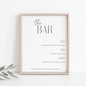 Bar Menu Template, Wedding Bar Menu Sign, Drink Menu Modern Minimalist, Custom Wedding Drinks Sign Instant Download, MS1267