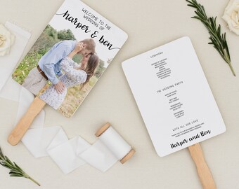 Photo Wedding Program Fan Template, Editable Fan for Wedding, Printable Wedding Program, Wedding Ceremony Program, Ceremony Program , WC032