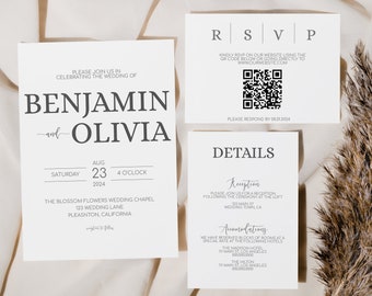Minimalist Wedding Invitation, Modern Wedding Invites, Wedding Invitation Suite, Simple Wedding Invitation Template Suite,  MS1235