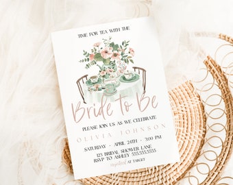 Tea Party Invitation, Editable Bridal Shower High Tea Invite, Boho Bridal Brunch, Bridal Tea Template Instant Download, MS1304