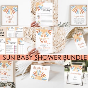 Here Comes The Son babyshowerbundel, babyshowergames, Sunshine Sun Diaper loterijkaarten direct downloaden, babyjongen MS1265