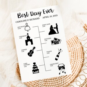 Wedding Day Timeline with icons, Editable Wedding Day Timeline, Day of Wedding Timeline, Printable Wedding Day Timeline, Wedding Schedule