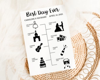 Wedding Day Timeline with icons, Editable Wedding Day Timeline, Day of Wedding Timeline, Printable Wedding Day Timeline, Wedding Schedule