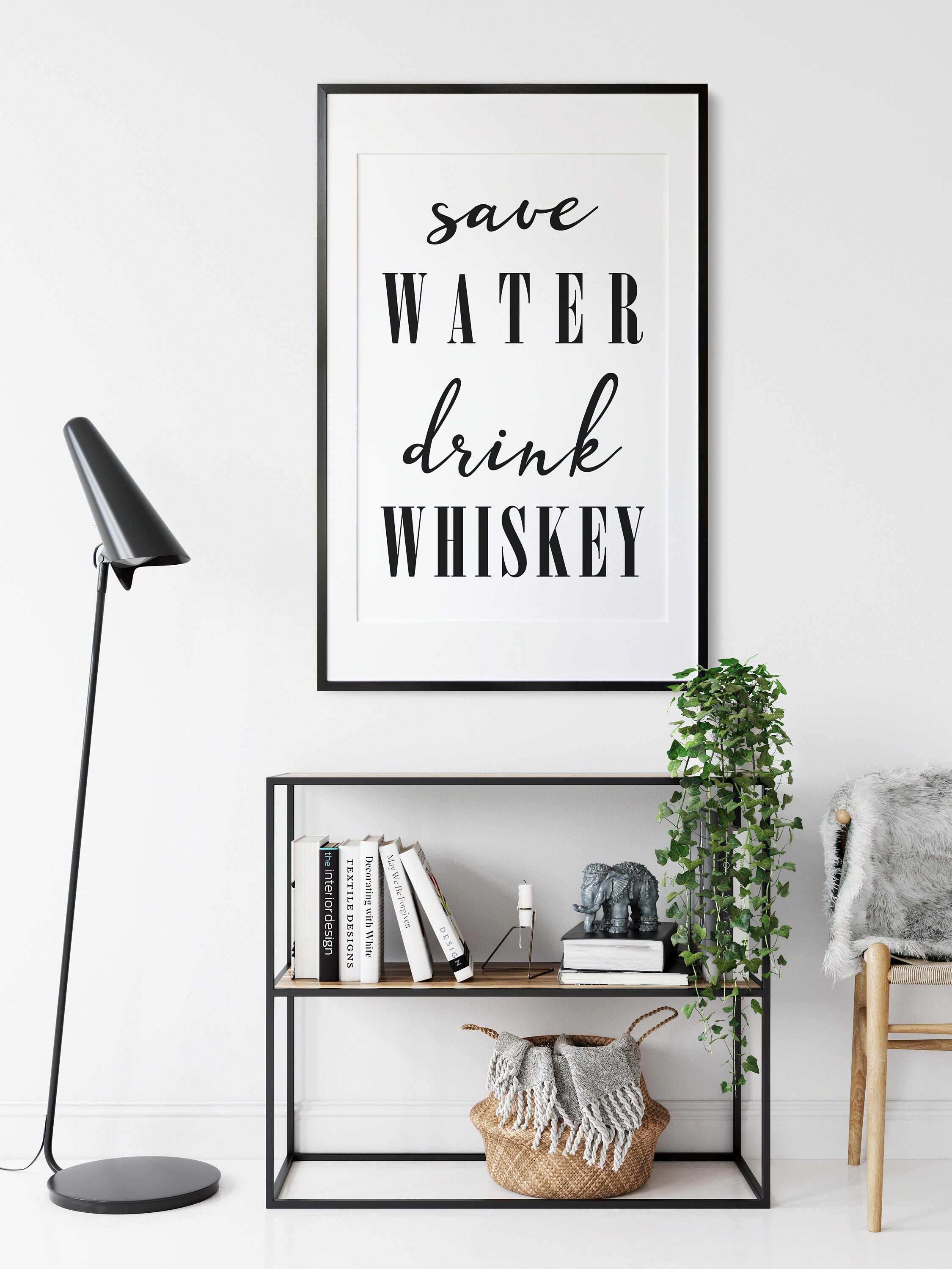 Bar Decor Sign, Bar Cart Decor, Save Water Drink Whiskey, Whiskey Bar Sign, Printable Wall Art