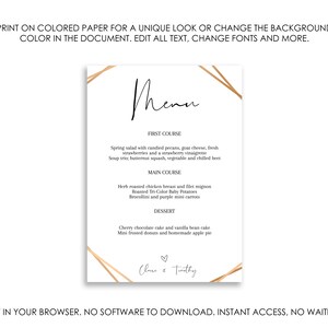 Wedding Menu Printable, Gold Wedding Menu Template, Printable Menu Card ...