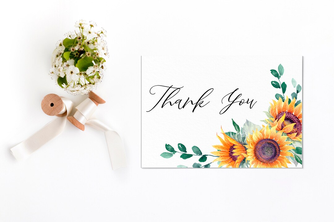 Sunflower Thank You Card Template, Sunflower Wedding Thank You ...