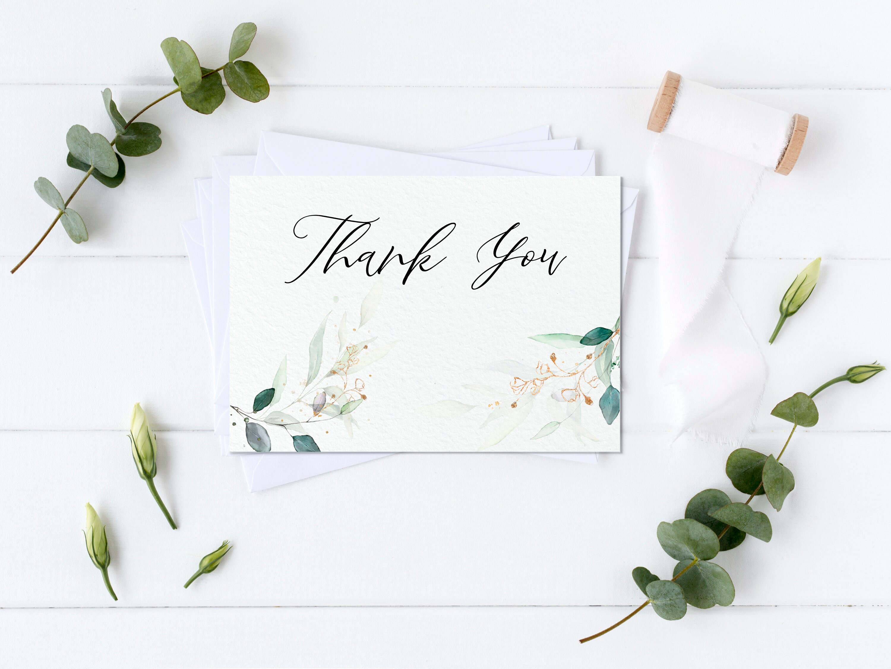 Greenery Thank You Card, Thank You Card Template, Thank You Cards Set