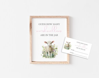 Guess How Many Marshmallows are in the Jar Game, Lamb Baby Shower Activity, Little Lamb Themed Party, Editable Instant Download, MS1254