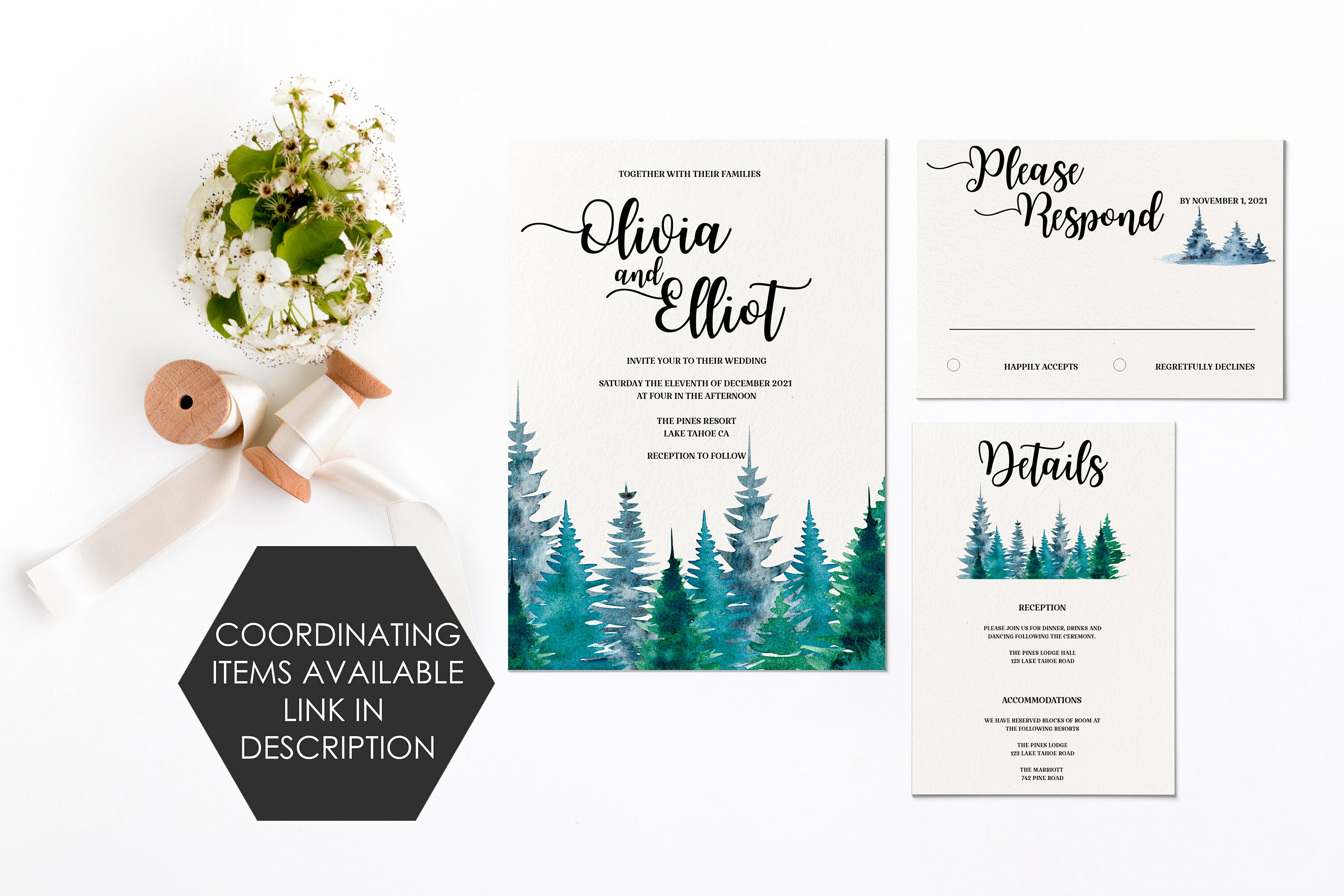 Winter Platz Karte Vorlage Kiefer Baum Hochzeit Escort Etsy.de