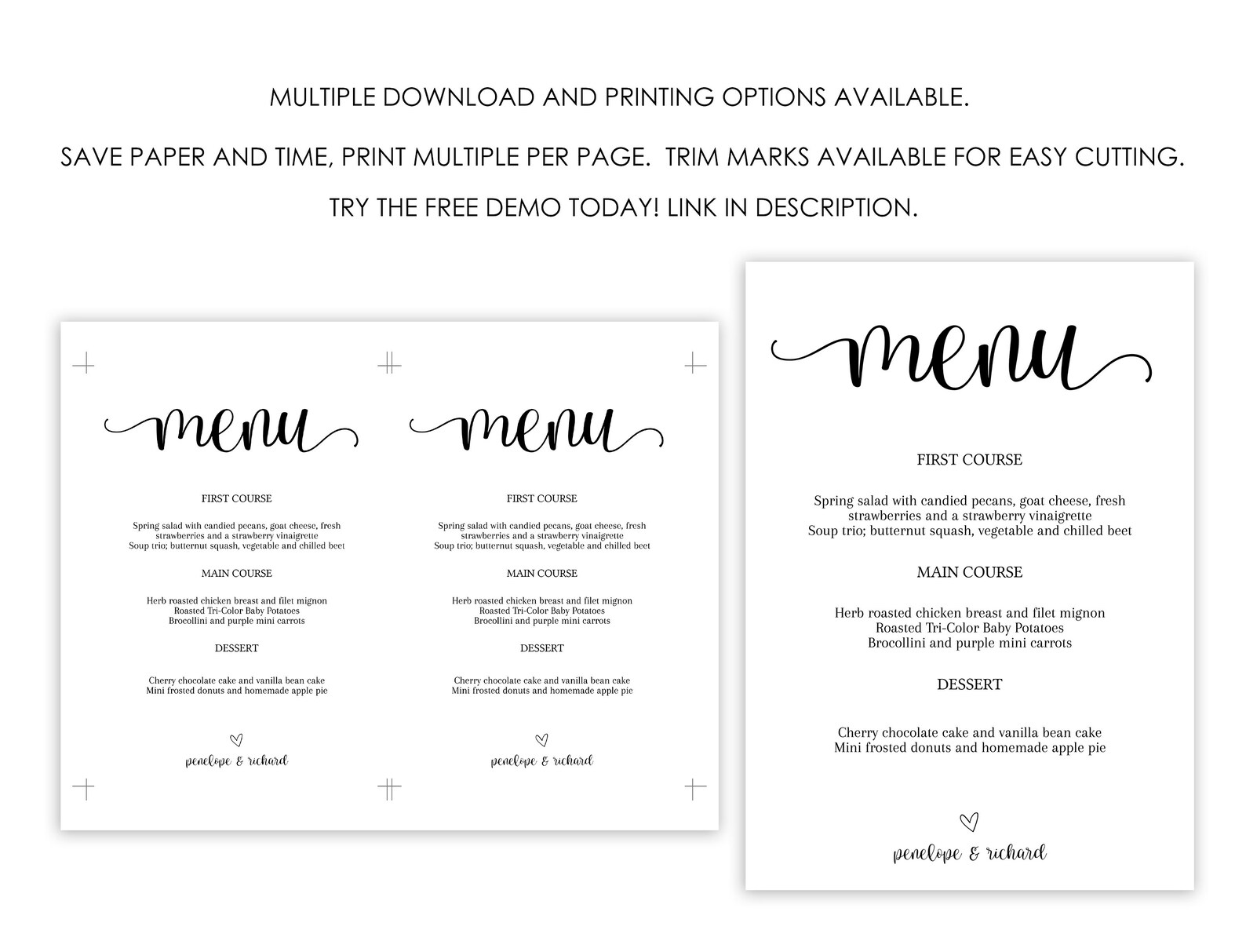 Wedding Menu Printable Wedding Menu Template Printable Menu - Etsy