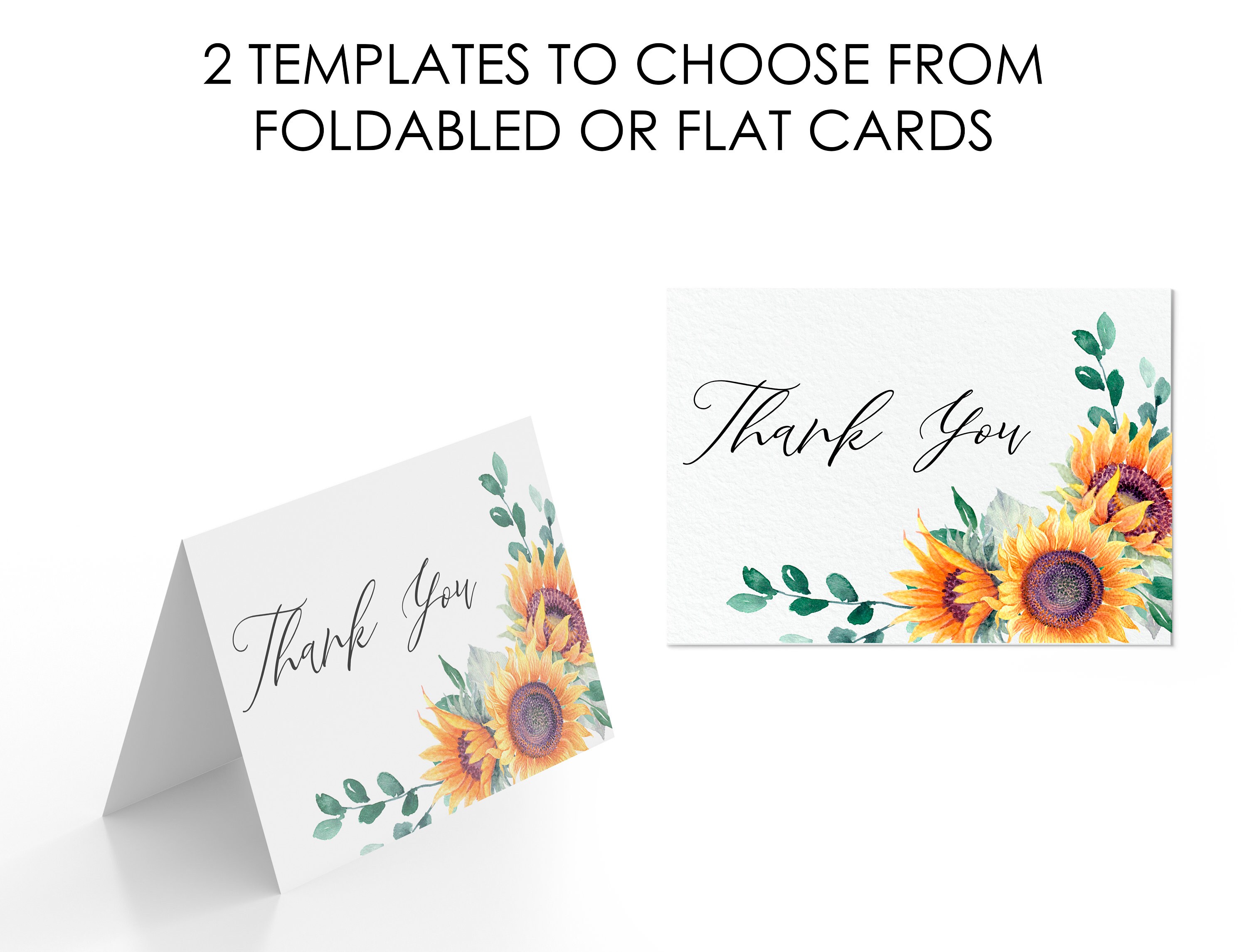 Sunflower Thank You Card Template, Sunflower Wedding Thank You ...