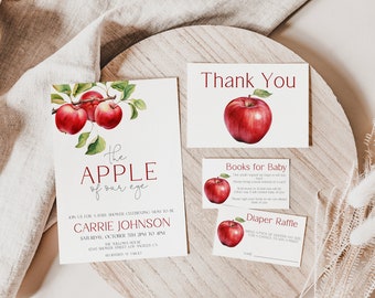Apple babyshower thema, babyshower luier loterij, boeken voor baby uitnodiging invoegen, herfst babyshower, bewerkbare Instant Download MS1307