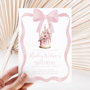 Editable Pink Bow Birthday Girl Invitation, Digital Girls Birthday Party Invitations, Couqette Invitation Template, MS1423