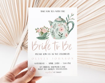 Tea Party Bridal Shower Invitation, Tea Themed Bridal Shower, Editable Instant Download, Tea Pot and Cup, Boho Invite, MS1304