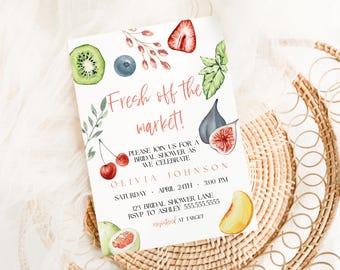 Fresh Off The Market Bridal Shower, Farmers Market Invitation, Fresh Fruit Wedding Shower Invite Template, Editable Instant Download, MS1402