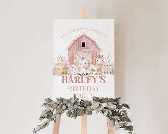 Digital Farm Animals Birthday Welcome Poster, Customizable Barnyard Theme Party Sign, Printable Farmyard Decor for Kids Party MS1418