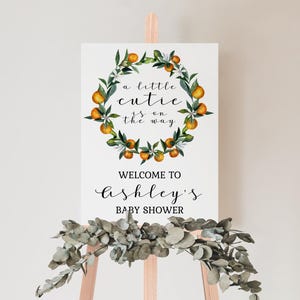 Little Cutie is On The Way Baby Shower, Orange Baby Shower Welcome Sign, Citrus Themed, Editable Instant Download, BAB002
