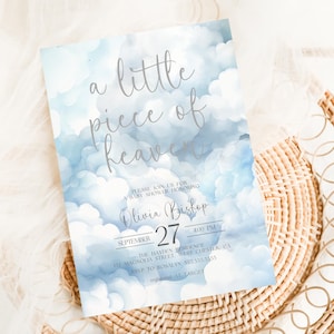 Invitación para baby shower &quot;Enviado por el cielo&quot;, &quot;En la nube nueve&quot;, &quot;Nubes azules&quot;, &quot;Pedacito de cielo&quot;, &quot;Descarga instantánea editable&quot; (MS1398)