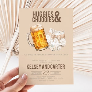 Coed Baby Shower Invitation, Huggies and Chuggies, Beer and Diaper Invite, Couples Baby Shower, Editable Instant Download MS1315