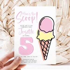Eistüte-Geburtstags-Party Einladung Vorlage, Eis Social Flyer, Dessert Party einladen, Sommer bearbeitbarer Sofort-Download, MS1366