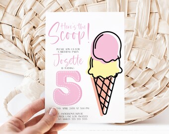 Ice Cream Cone Birthday Party Invitation Template, Icecream Social Flyer, Dessert Party Invite, Summer Editable Instant Download, MS1366