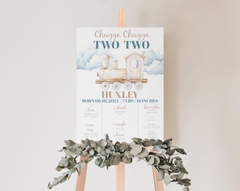 Chugga Chugga Two Two Birthday Milestones Poster, Boy 2nd Birthday Blue Train Themed Party, Birthday Sign Editable Instant Download, MS1421